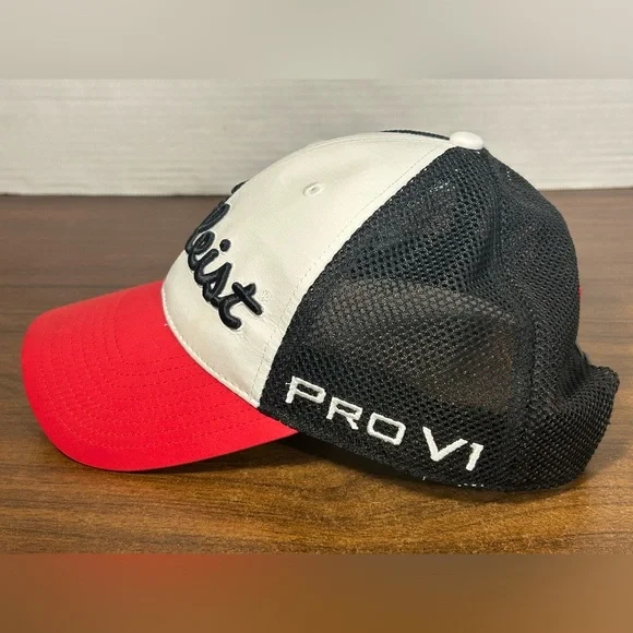 Titleist Hat SnapBack Pro V1 Footjoy Black White Red - Picture 2 of 6